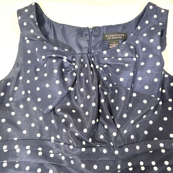 Signature By Robbie Bee Blue Polka Dot Dress Sleeveless Cinched Waist - Picture 2 of 13